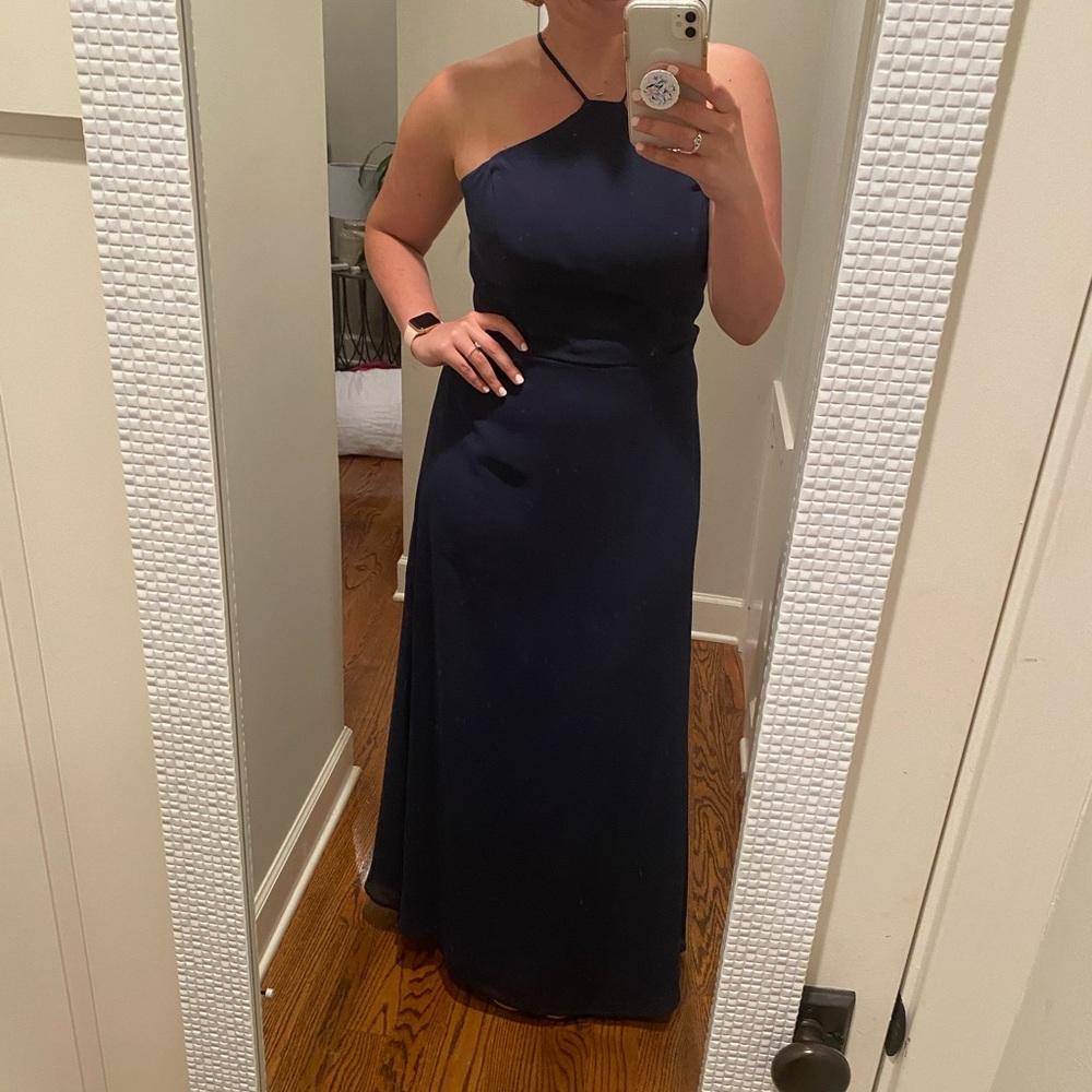 Hayley paige bridesmaid dress in navy blue.